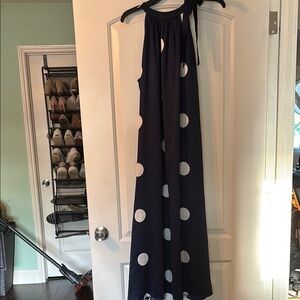 Elegant Navy Polka Dot Maxi Dress